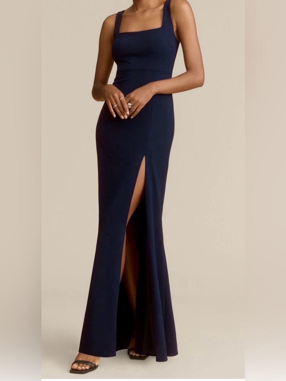 BHLDN by Anthropologie Midnight Navy Square-Neck Maxi Dress with Front Slit